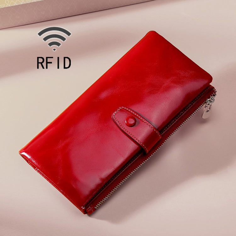 TP-189 Oilskin Leather Multi-functional Zipper RFID Leather Wallet(Red) - Antimagnetic RFID Package by PMC TechLife | Online Shopping South Africa | PMC TechLife | Buy Now Pay Later Mobicred