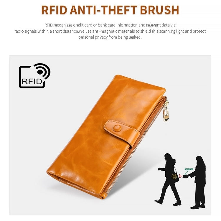 TP-189 Oilskin Leather Multi-functional Zipper RFID Leather Wallet(Brown) - Antimagnetic RFID Package by PMC TechLife | Online Shopping South Africa | PMC TechLife | Buy Now Pay Later Mobicred
