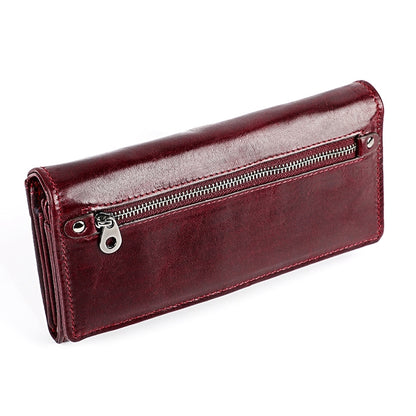 3559 Antimagnetic RFID Multi-function Zipper Retro Top-grain Leather Lady Purse Wallet (Wine Red) - Antimagnetic RFID Package by PMC Jewellery | Online Shopping South Africa | PMC Jewellery | Buy Now Pay Later Mobicred