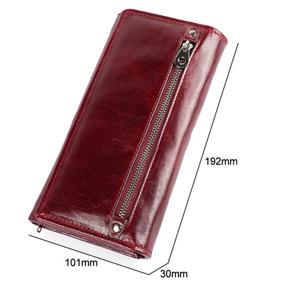 3559 Antimagnetic RFID Multi-function Zipper Retro Top-grain Leather Lady Purse Wallet (Wine Red) - Antimagnetic RFID Package by PMC Jewellery | Online Shopping South Africa | PMC Jewellery | Buy Now Pay Later Mobicred