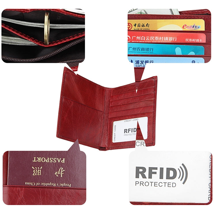 8235 Antimagnetic RFID Multi-function Crazy Horse Texture Leather Wallet Passport Bag(Red) - free shipping - PMC TechLife - Order now!