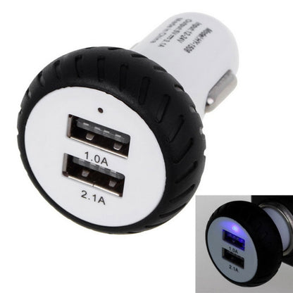 Mini Wheels Design 5V 1.0A+2.1A Double USB Universal Quick Car Charger for Phones / Tablets(White + Black ) - Car Charger by PMC Jewellery | Online Shopping South Africa | PMC Jewellery