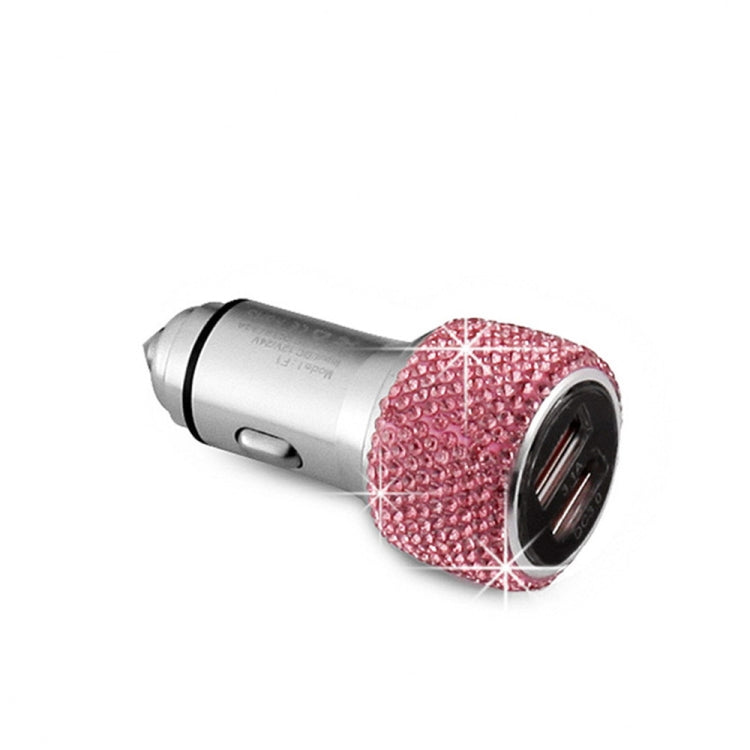 Car Diamond Aluminium Alloy QC3.0 Dual USB Quick Charger(Pink) - Car Charger by PMC TechLife | Online Shopping South Africa | PMC TechLife