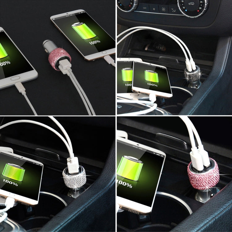 Car Diamond Aluminium Alloy QC3.0 Dual USB Quick Charger(Pink) - Car Charger by PMC Jewellery | Online Shopping South Africa | PMC Jewellery