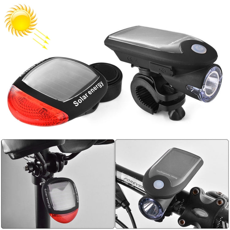 2 PCS 3W 240LM USB Solar Energy Motorcycle / Bicycle Light Set, Front Light+Back Light(Black) - Headlights by PMC TechLife | Online Shopping South Africa | PMC TechLife | Buy Now Pay Later Mobicred