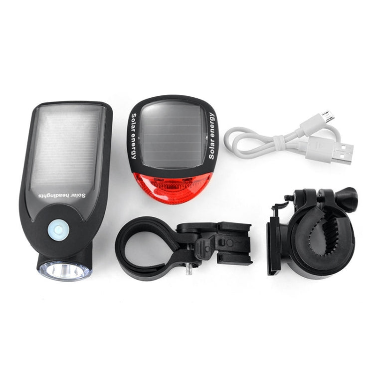 2 PCS 3W 240LM USB Solar Energy Motorcycle / Bicycle Light Set, Front Light+Back Light(Black) - Headlights by PMC TechLife | Online Shopping South Africa | PMC TechLife | Buy Now Pay Later Mobicred