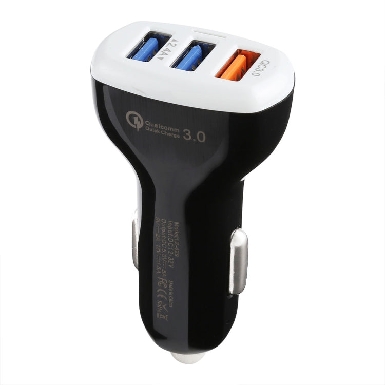 LZ-429 QC3.0 2.4A Three USB Ports Smart Quick Car Charger(Black) - Car Charger by PMC TechLife | Online Shopping South Africa | PMC TechLife
