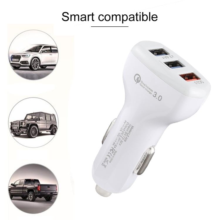 LZ-429 QC3.0 2.4A Three USB Ports Smart Quick Car Charger(White) - Car Charger by PMC Jewellery | Online Shopping South Africa | PMC Jewellery