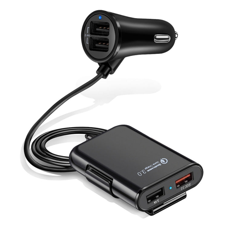 HMQ-C801 1.8m 8A Max 4 Ports USB Car Charger with Extending USB HUB for Front & Back Seat Charging (Black) - Car Charger by PMC TechLife | Online Shopping South Africa | PMC TechLife