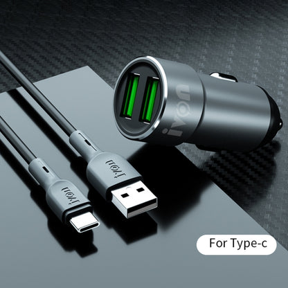 IVON CC38 2.4A Dual USB Car Charger + 1m USB to USB-C / Type-C Fast Charge Data Cable Set - Car Charger by IVON | Online Shopping South Africa | PMC Jewellery