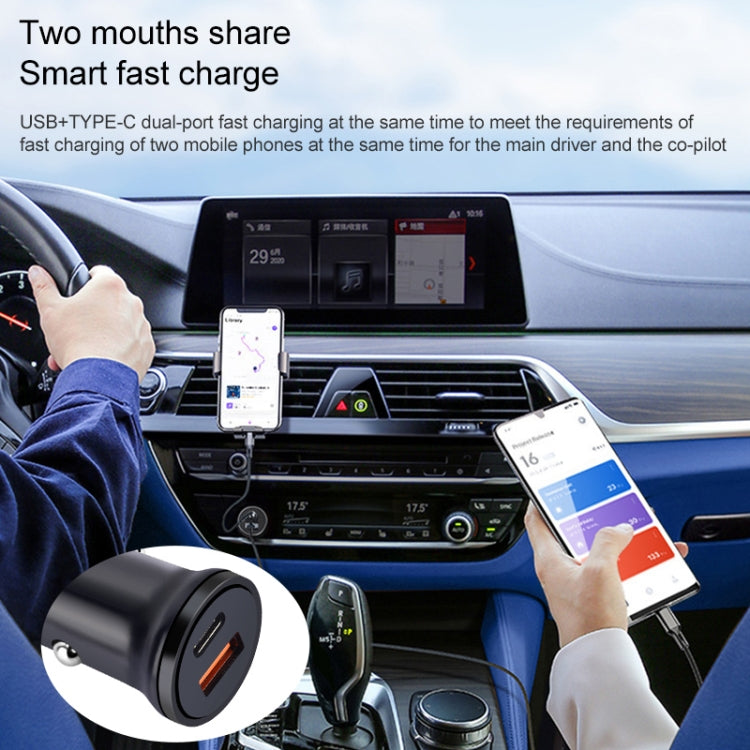 PD 20W USB-C / Type-C + QC 3.0 USB Interface Fast Charging Car Charger (Black) - Car Charger by PMC TechLife | Online Shopping South Africa | PMC TechLife