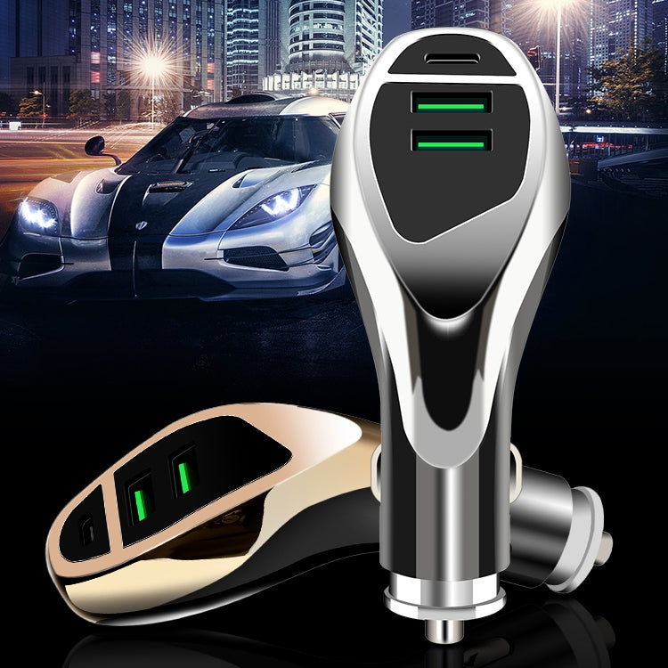 WLX-K1 QC3.0 Dual USB + Type-C Triple Car Charger (Gold) - Car Charger by PMC TechLife | Online Shopping South Africa | PMC TechLife