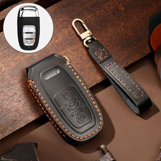 Hallmo Car Cowhide Leather Key Protective Cover Key Case for Audi A6L / A8L / A4 / A7 / A5 B Style(Black) - Car Key Cases by Hallmo | Online Shopping South Africa | PMC Jewellery