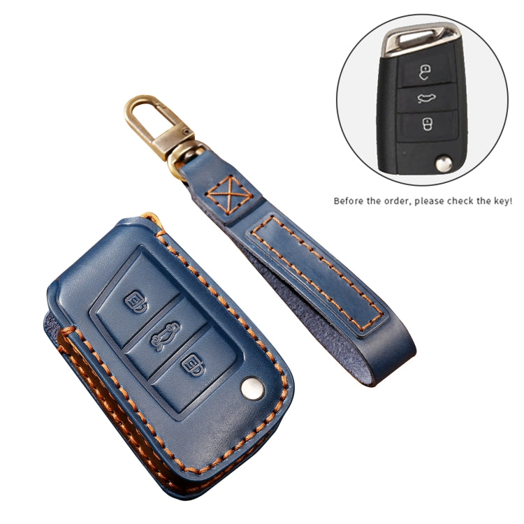 Hallmo Car Cowhide Leather Key Protective Cover Key Case for Volkswagen Lavida B Style(Brown) - Car Key Cases by Hallmo | Online Shopping South Africa | PMC Jewellery | Buy Now Pay Later Mobicred