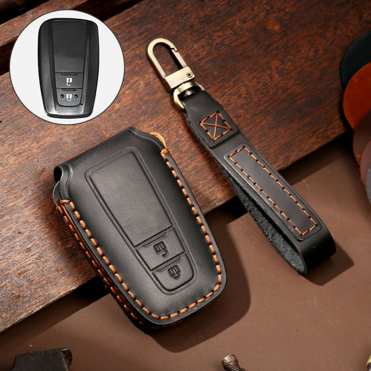 Hallmo Car Cowhide Leather Key Protective Cover Key Case for Toyota Corolla 2018 2-button(Black) - Car Key Cases by Hallmo | Online Shopping South Africa | PMC TechLife | Buy Now Pay Later Mobicred