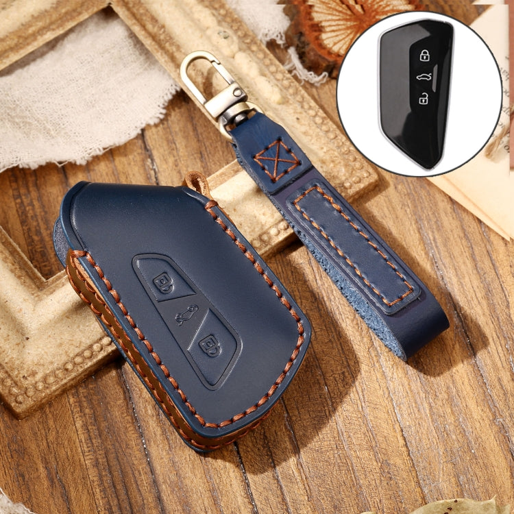 Hallmo Car Cowhide Leather Key Protective Cover Key Case for Volkswagen Golf 8(Blue) - free shipping - PMC TechLife - Order now!