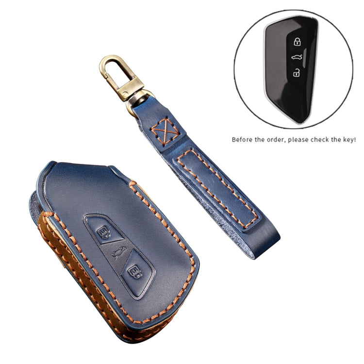 Hallmo Car Cowhide Leather Key Protective Cover Key Case for Volkswagen Golf 8(Blue) - free shipping - PMC TechLife - Order now!