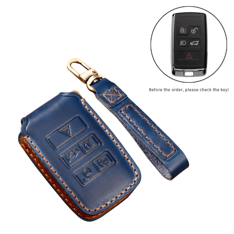 Hallmo Car Cowhide Leather Key Protective Cover Key Case for Land Rover Discovery 5 B Style(Black) - Car Key Cases by Hallmo | Online Shopping South Africa | PMC TechLife | Buy Now Pay Later Mobicred
