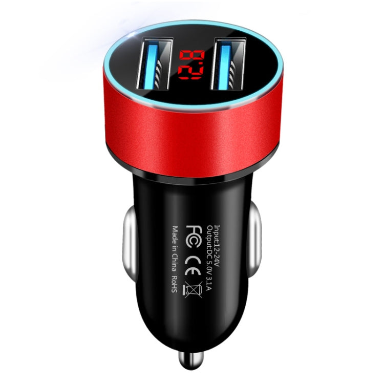 JMG-C016A 5 PCS 5V 3.1A Car Dual USB Charger with LED Display(Red) - Car Charger by PMC Jewellery | Online Shopping South Africa | PMC Jewellery