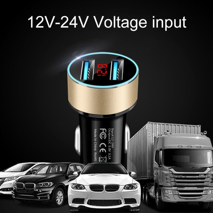 JMG-C016A 5 PCS 5V 3.1A Car Dual USB Charger with LED Display(Gold) - Car Charger by PMC Jewellery | Online Shopping South Africa | PMC Jewellery