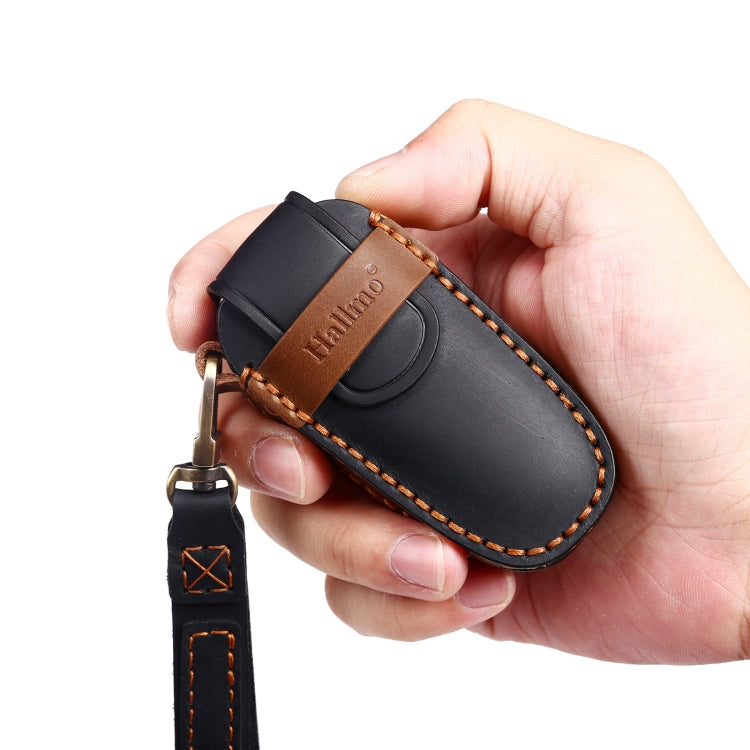 Hallmo Car Cowhide Leather Key Protective Cover Key Case for Hyundai 4-button(Blue) - Car Key Cases by Hallmo | Online Shopping South Africa | PMC TechLife | Buy Now Pay Later Mobicred