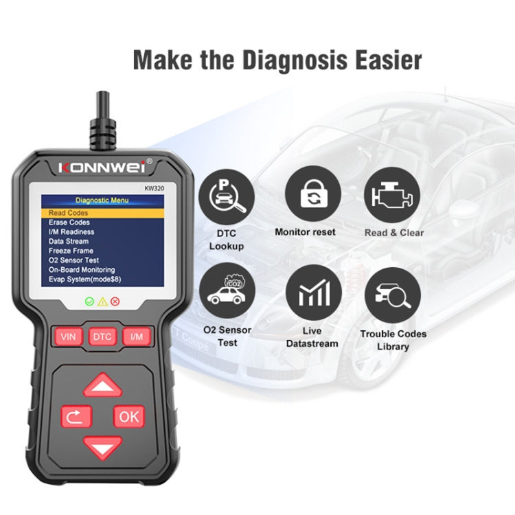 KONNWEI KW320 Car OBD2 Fault Diagnosis Tool - Code Readers & Scan Tools by KONNWEI | Online Shopping South Africa | PMC Jewellery | Buy Now Pay Later Mobicred