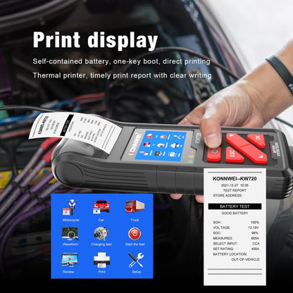 KONNWEI KW720 Car 3.2 inch 6V-24V Lead-acid Battery Tester with Printer - Code Readers & Scan Tools by KONNWEI | Online Shopping South Africa | PMC Jewellery | Buy Now Pay Later Mobicred