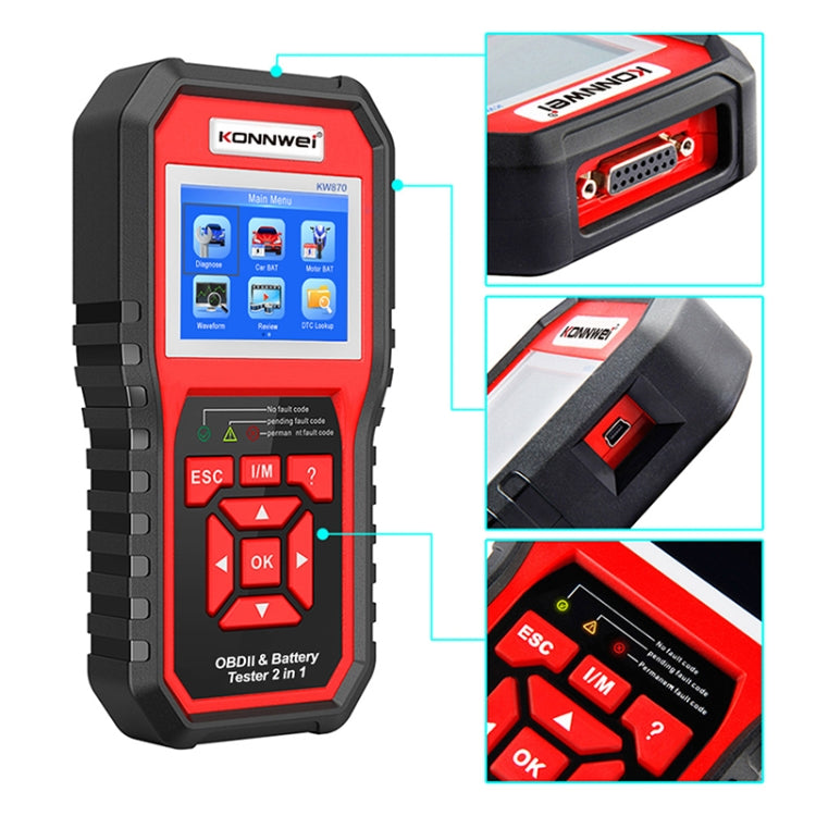 KONNWEI KW870 2 in 1 Car OBD2 Fault Diagnosis + Battery Tester - Code Readers & Scan Tools by KONNWEI | Online Shopping South Africa | PMC Jewellery | Buy Now Pay Later Mobicred