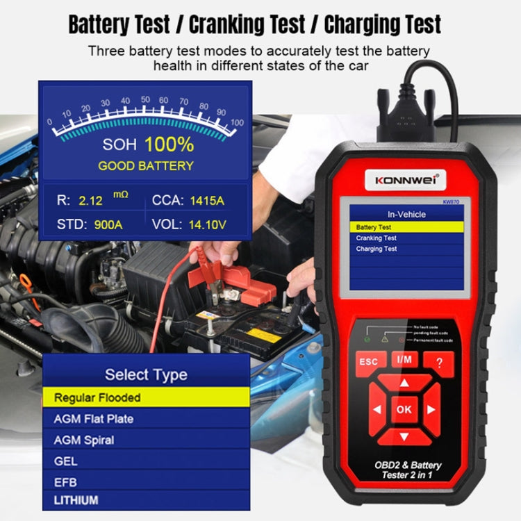 KONNWEI KW870 2 in 1 Car OBD2 Fault Diagnosis + Battery Tester - Code Readers & Scan Tools by KONNWEI | Online Shopping South Africa | PMC Jewellery | Buy Now Pay Later Mobicred