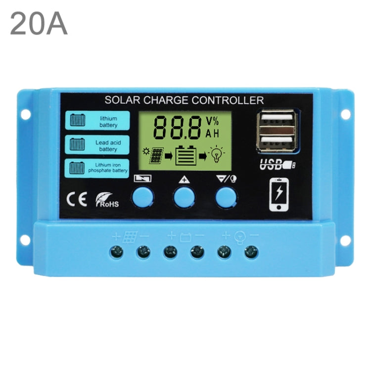 20A Solar Charge Controller 12V / 24V Lithium Lead-Acid Battery Charge Discharge PV Controller - Voltage Stabilizer by PMC TechLife | Online Shopping South Africa | PMC TechLife