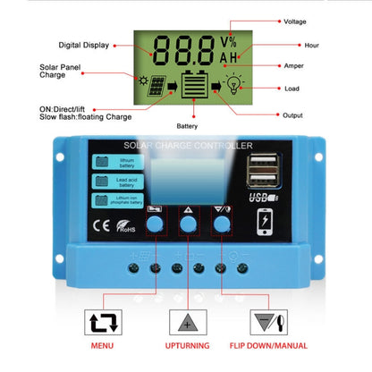 20A Solar Charge Controller 12V / 24V Lithium Lead-Acid Battery Charge Discharge PV Controller - Voltage Stabilizer by PMC Jewellery | Online Shopping South Africa | PMC Jewellery