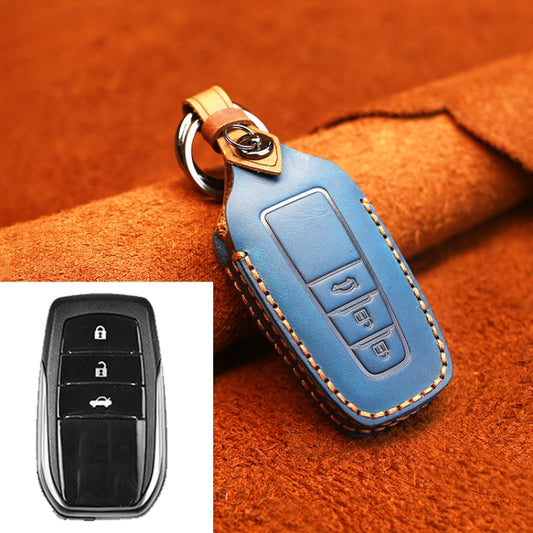 For Toyota Car Cowhide Leather Key Protective Cover Key Case, Three Keys Version (Blue) - Car Key Cases by PMC Jewellery | Online Shopping South Africa | PMC Jewellery