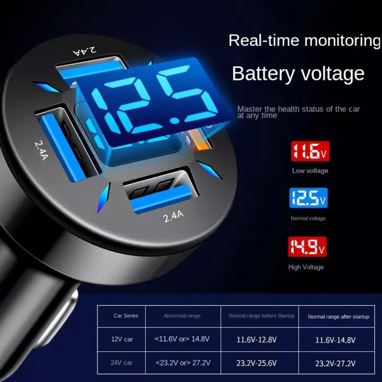 2pcs 4 in 1 USB 4.8A Digital Display Car Charger - Car Charger by PMC TechLife | Online Shopping South Africa | PMC TechLife