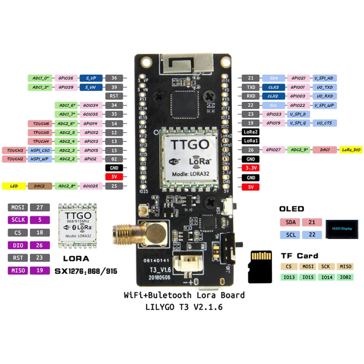 TTGO LORA32 V2.1 ESP32 0.96 inch OLED Bluetooth WiFi Wireless Module 433MHz SMA IP5306 Module with Antenna - Module by TTGO | Online Shopping South Africa | PMC Jewellery