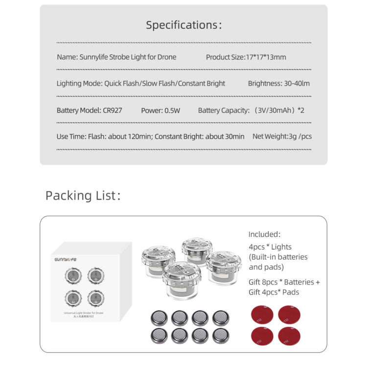 Sunnylife 2-Green + 2-Red Night Strobe LED Light Indicator Light for DJI Mavic 2 / Mini / Mavic Air 2 / FPV - Others by Sunnylife | Online Shopping South Africa | PMC TechLife | Buy Now Pay Later Mobicred