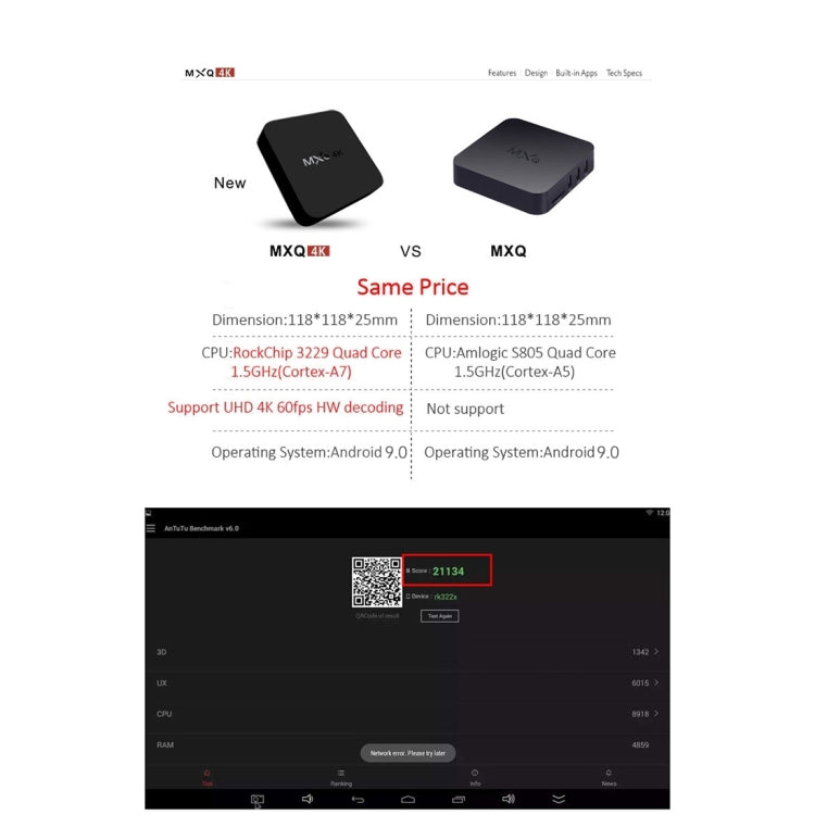 MXQ 4K Full HD Media Player RK3229 Quad Core KODI Android 9.0 TV Box with Remote Control, RAM: 1GB, ROM: 8GB, Support HDMI, WiFi, Miracast, DLNA(Black) - Others by PMC Jewellery | Online Shopping South Africa | PMC Jewellery
