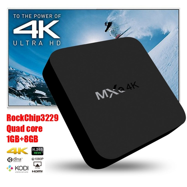MXQ 4K Full HD Media Player RK3229 Quad Core KODI Android 9.0 TV Box with Remote Control, RAM: 1GB, ROM: 8GB, Support HDMI, WiFi, Miracast, DLNA(Black) - Others by PMC Jewellery | Online Shopping South Africa | PMC Jewellery