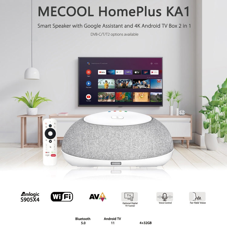 MECOOL KA1 Smart TV Speaker Android 11 TV Box with Remote Control, Amlogic S905X4 Quad Core Cortex-A55, 4GB+32GB, Dual-Band / Bluetooth / Ethernet / OTT(EU Plug) - Amlogic S905 by MECOOL | Online Shopping South Africa | PMC Jewellery