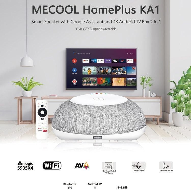 MECOOL KA1 Smart TV Speaker Android 11 TV Box with Remote Control, Amlogic S905X4 Quad Core Cortex-A55, 4GB+32GB, Dual-Band / Bluetooth / Ethernet / OTT(US Plug) - Amlogic S905 by MECOOL | Online Shopping South Africa | PMC Jewellery | Buy Now Pay Later Mobicred