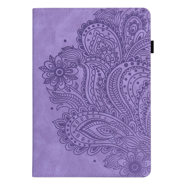 For Amazon Kindle Fire HD 10 2016/2017/2018/2019 Peacock Embossed Pattern TPU + PU Horizontal Flip Leather Case with Holder & Card Slots & Wallet & Sleep / Wake-up Function(Purple) - free shipping - PMC TechLife - Order now!