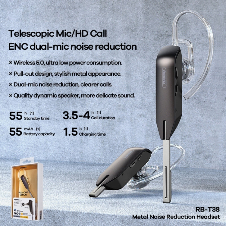 Remax RB-T38 Bluetooth 5.0 Wireless Metal Noise Reduction Bluetooth Earphone(Black) - free shipping - PMC TechLife - Order now!