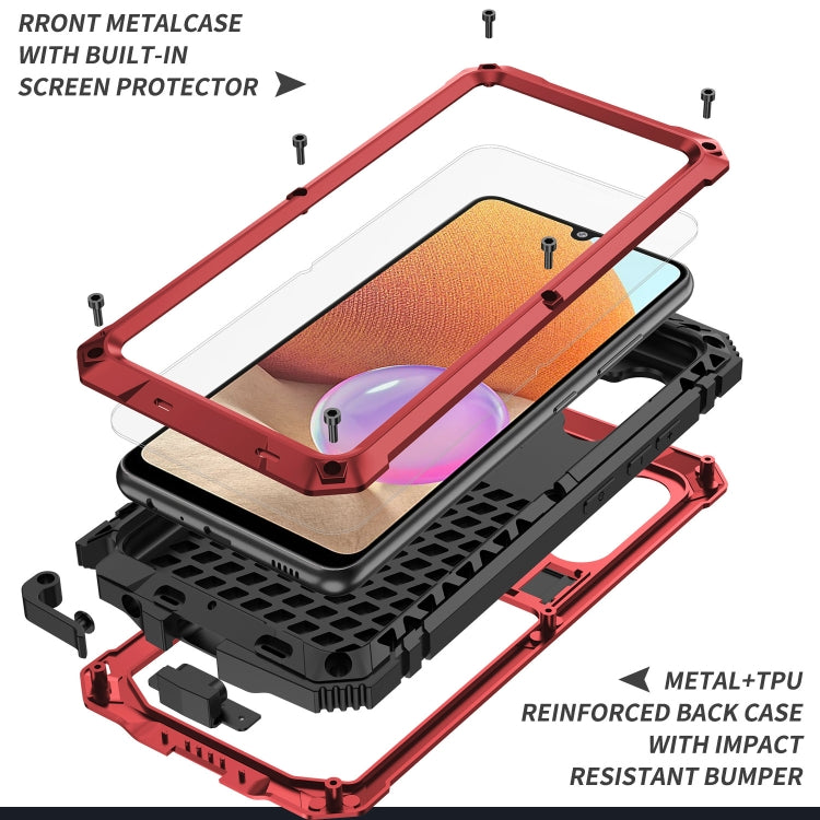 For Samsung Galaxy A32 4G R-JUST Waterproof Shockproof Dustproof Metal + Silicone Protective Case with Holder(Red) - Galaxy Phone Cases by R-JUST | Online Shopping South Africa | PMC TechLife | Buy Now Pay Later Mobicred