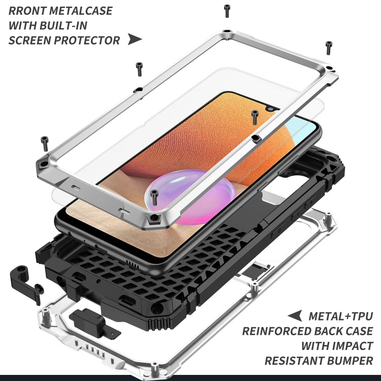 For Samsung Galaxy A32 4G R-JUST Waterproof Shockproof Dustproof Metal + Silicone Protective Case with Holder(Silver) - Galaxy Phone Cases by R-JUST | Online Shopping South Africa | PMC Jewellery