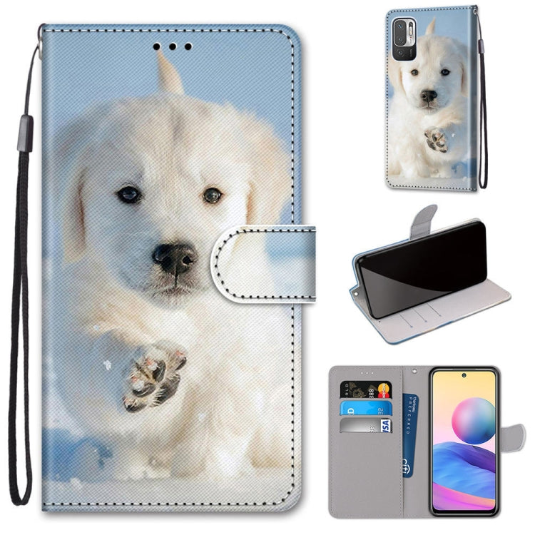 For Xiaomi Redmi Note 10 5G Coloured Drawing Cross Texture Horizontal Flip PU Leather Case with Holder & Card Slots & Wallet & Lanyard(Snow Puppy) - Xiaomi Cases by PMC Jewellery | Online Shopping South Africa | PMC Jewellery