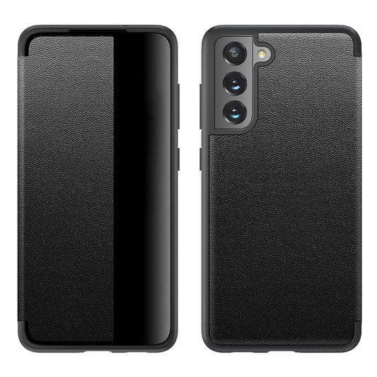 For Samsung Galaxy S21 FE Magnetic Side Window View Shockproof Horizontal Flip Leather Case(Black) - Galaxy Phone Cases by PMC Jewellery | Online Shopping South Africa | PMC Jewellery