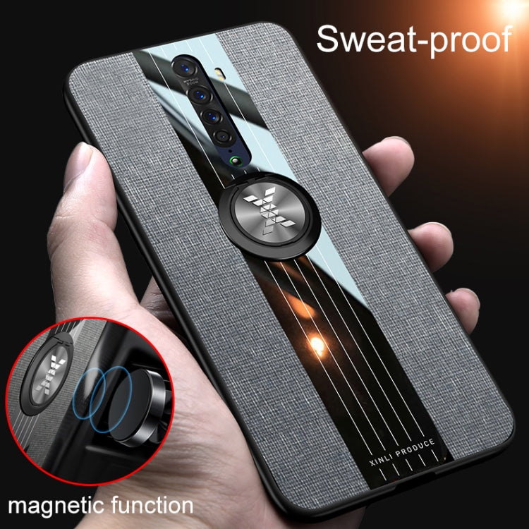 For OPPO Reno 2 XINLI Stitching Cloth Textue Shockproof TPU Protective Case with Ring Holder(Grey) - OPPO Cases by XINLI | Online Shopping South Africa | PMC TechLife | Buy Now Pay Later Mobicred