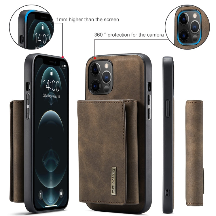 For iPhone 12 Pro Max DG.MING M1 Series 3-Fold Multi Card Wallet + Magnetic Back Cover Shockproof Case with Holder Function(Coffee) - iPhone 12 Pro Max Cases by DG.MING | Online Shopping South Africa | PMC TechLife | Buy Now Pay Later Mobicred