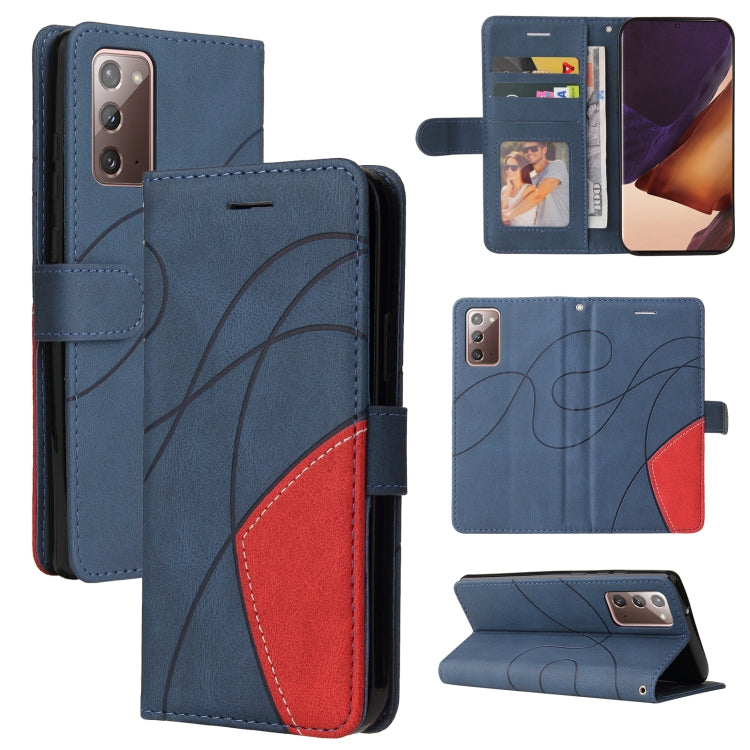 For Samsung Galaxy Note20 Dual-color Splicing Horizontal Flip PU Leather Case with Holder & Card Slots & Wallet(Blue) - free shipping - PMC TechLife - Order now!