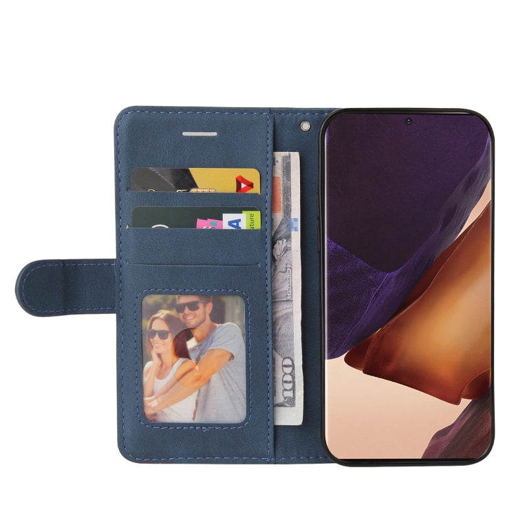 For Samsung Galaxy Note20 Dual-color Splicing Horizontal Flip PU Leather Case with Holder & Card Slots & Wallet(Blue) - free shipping - PMC TechLife - Order now!