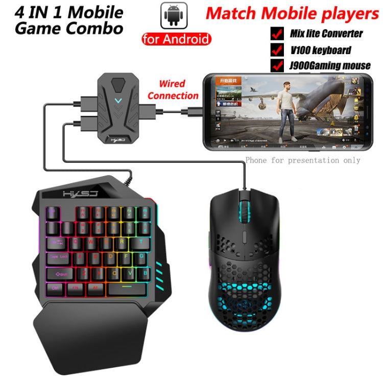 HXSJ V100+J900+P8 One-handed Keyboard + Programming Gaming Mouse + Keyboard Mouse Converter Set - Wired Mice by HXSJ | Online Shopping South Africa | PMC Jewellery | Buy Now Pay Later Mobicred